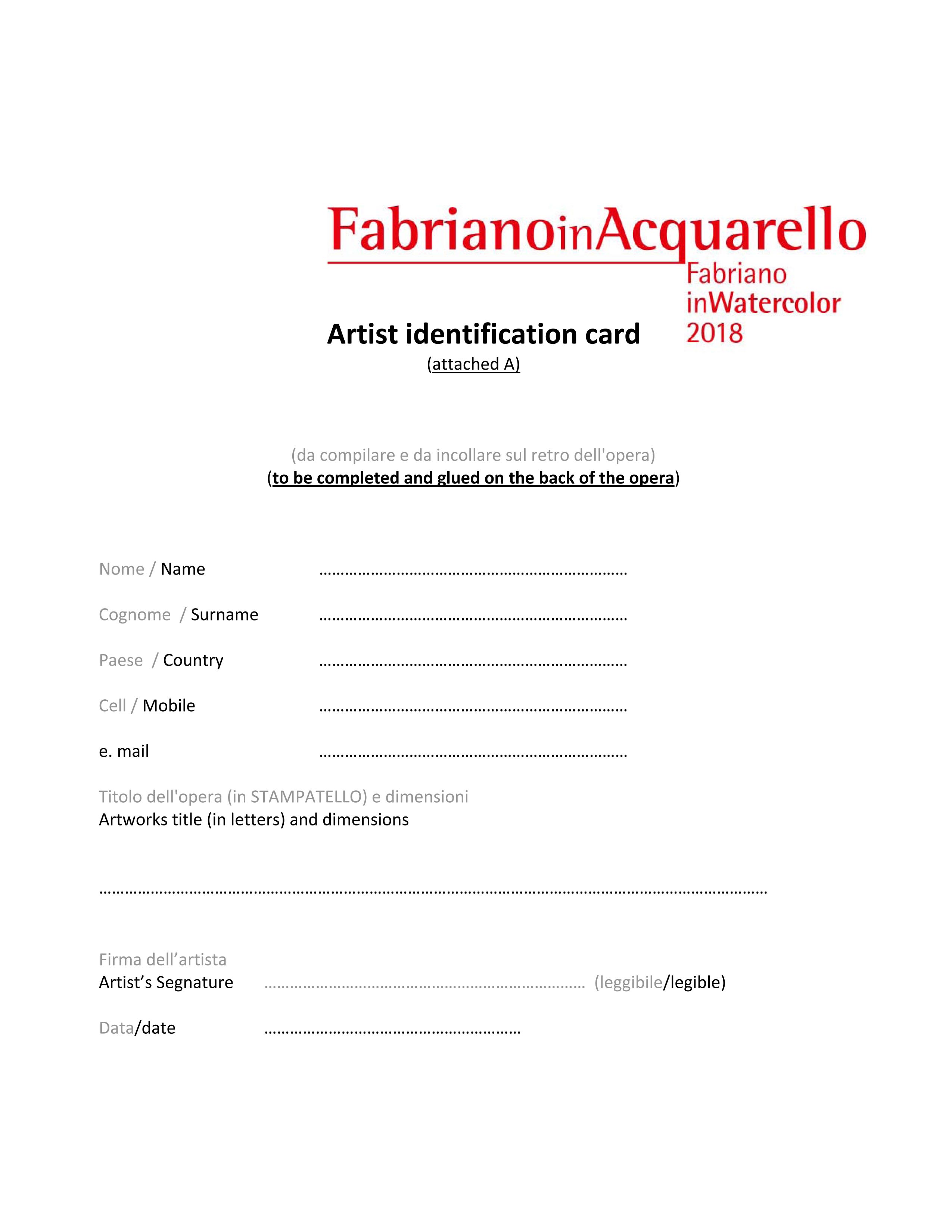 FORM A - Artist Identification Card